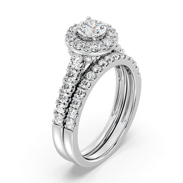 Classic Halo Engagement Ring & Wedding Band Set
