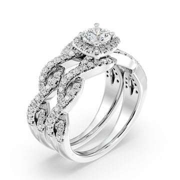 Elegant Cushion Cut Halo Bridal Set with Twisted Band