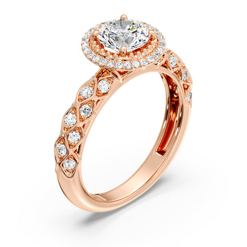 Timeless Round Halo Engagement Ring with Antique Shank Design