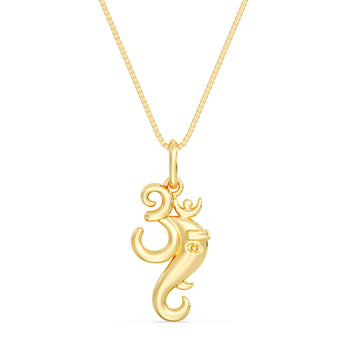 10kt Gold Ganesha and Om Pendant with Box Chain