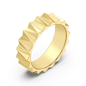 Italian-Inspired Plain Gold Pyramid Rings with High Mirror Finish