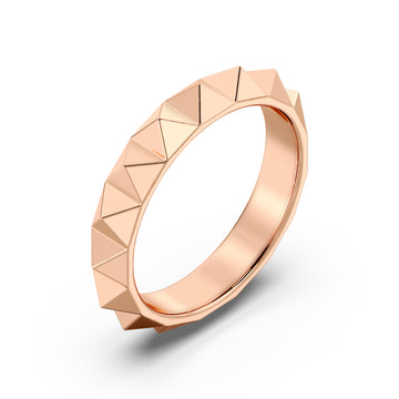 Italian-Inspired Plain Gold Pyramid Rings with High Mirror Finish