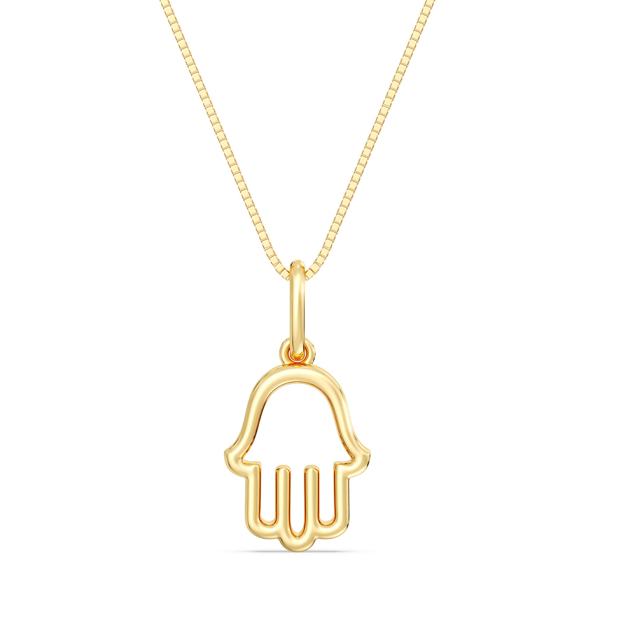 10kt Gold Hamsa with Heart Pendant on Box Chain