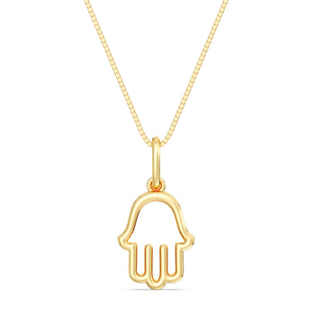 10kt Gold Hamsa with Heart Pendant on Box Chain