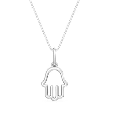 10kt Gold Hamsa with Heart Pendant on Box Chain