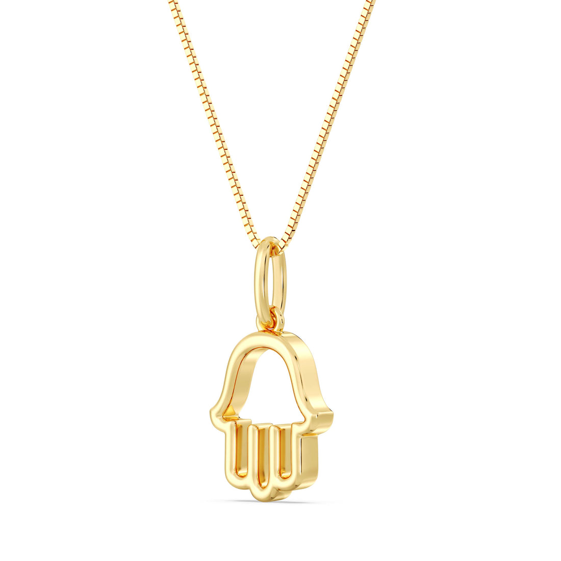 10kt Gold Hamsa with Heart Pendant on Box Chain