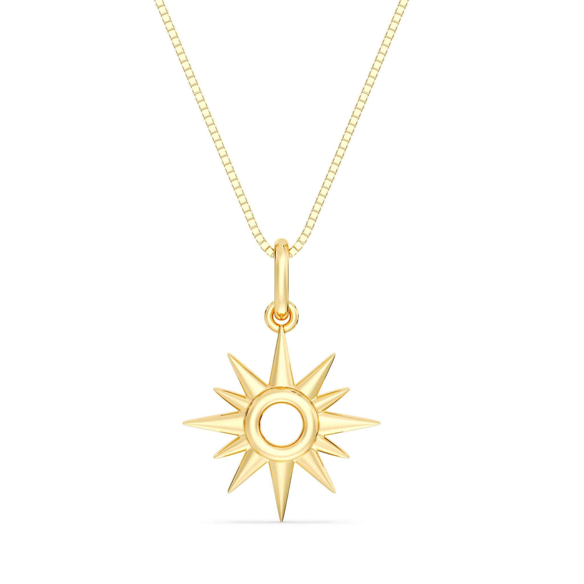 10kt Gold Sun Pendant with 18inch box chain