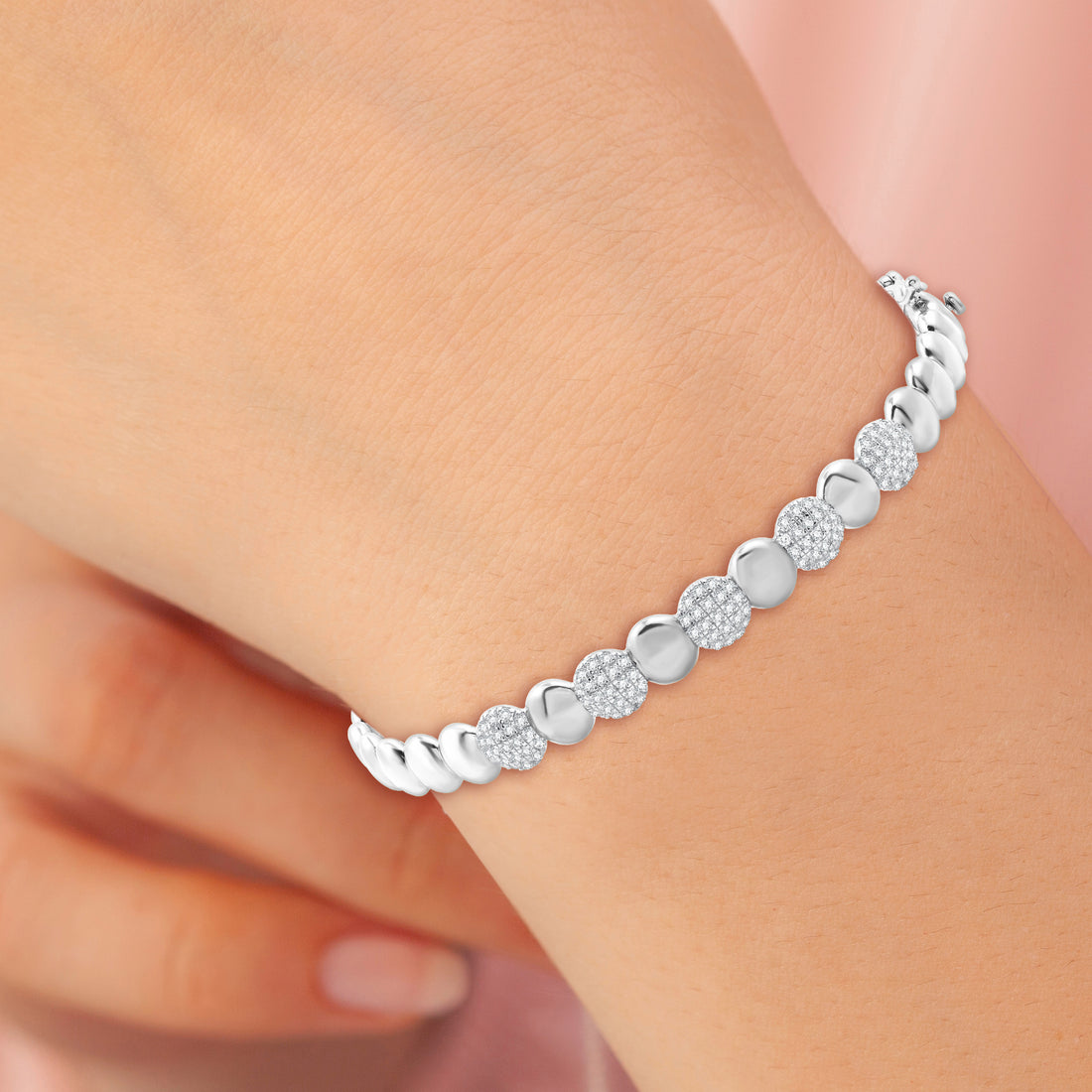 1/2.CTTW Modern High Shine Beaded Bangle in Silver