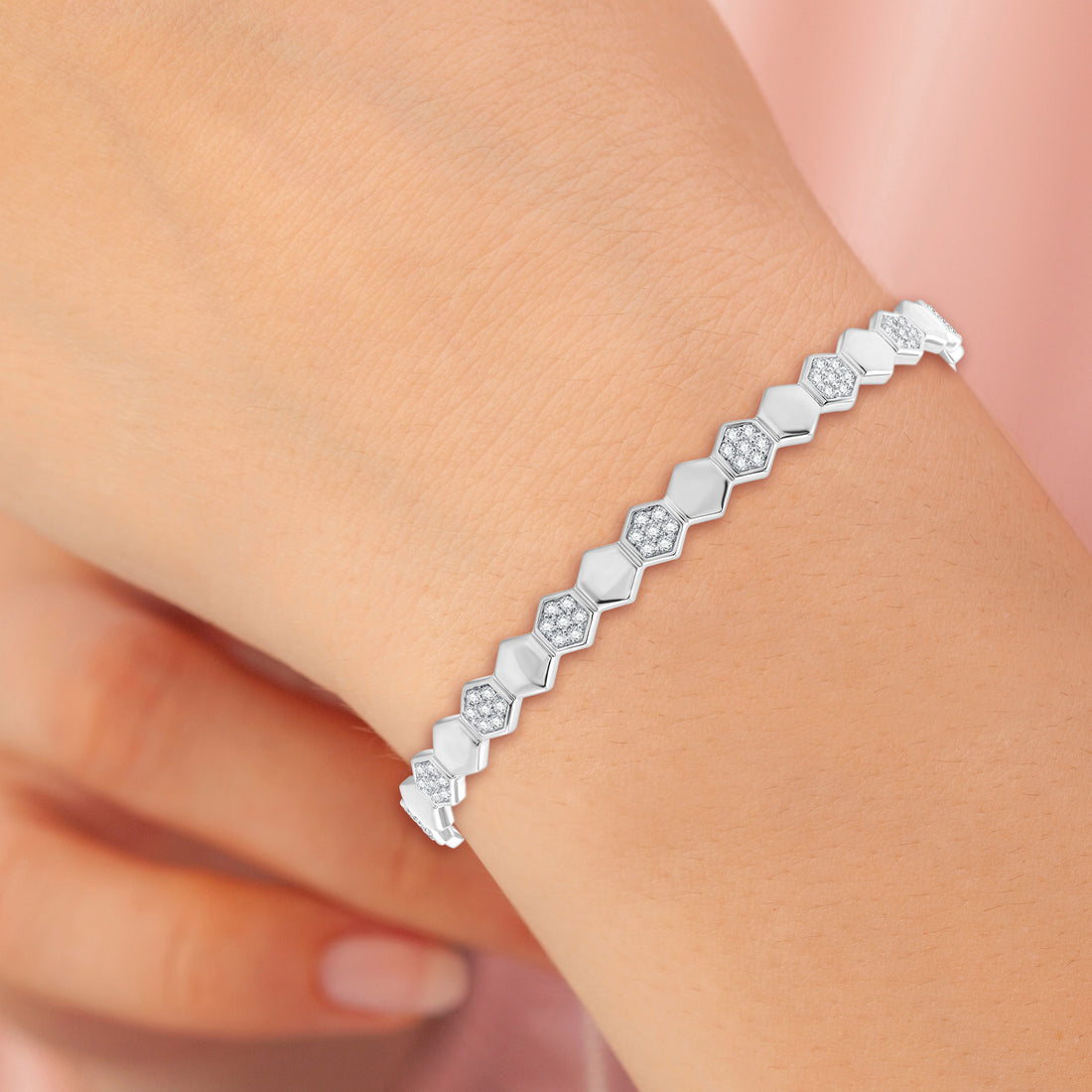 1 CTTW Hexagon Diamond Cuff in Sterling Silver