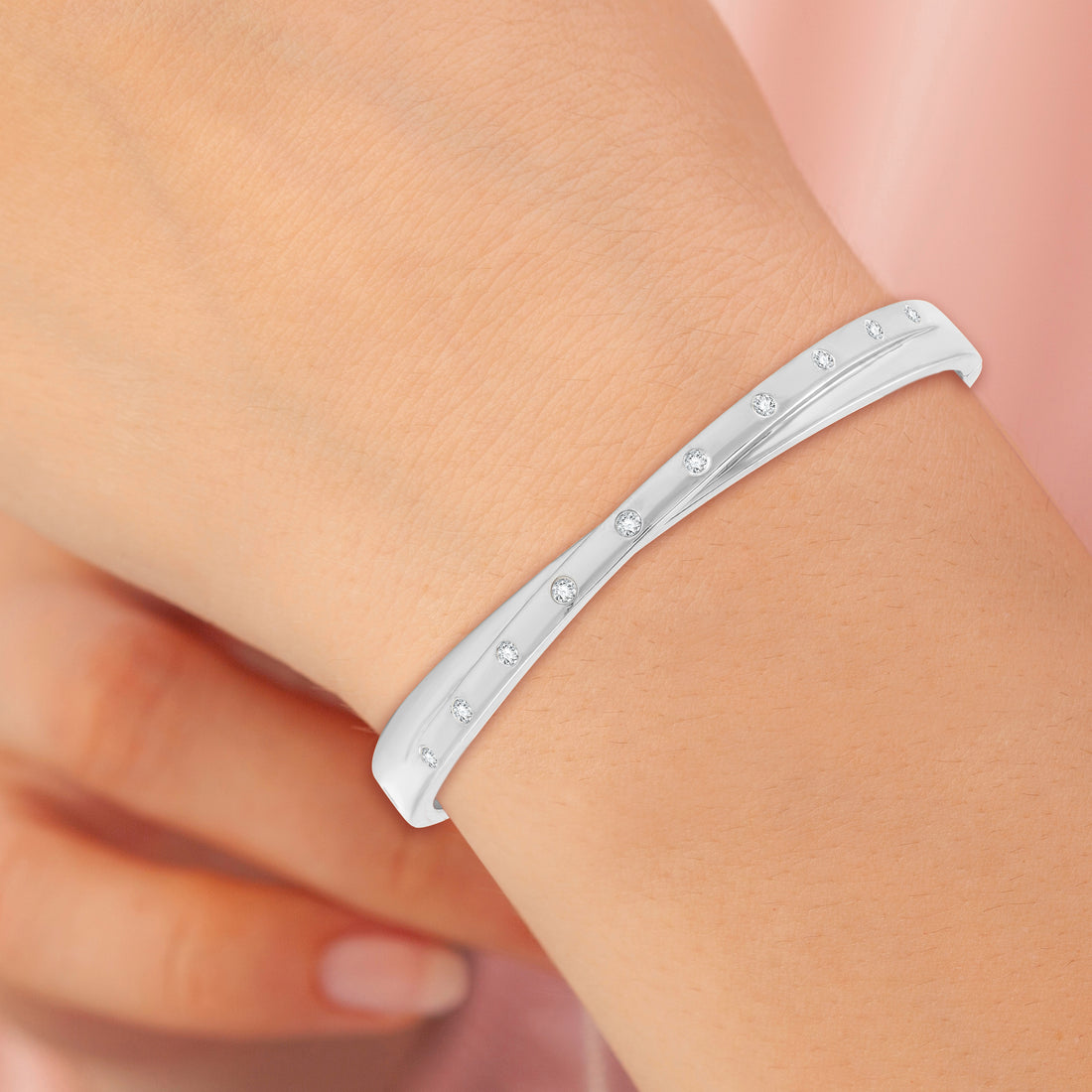 1/4 CTTW Criss Cross Diamond Bangle Bracelet in Sterling Silver