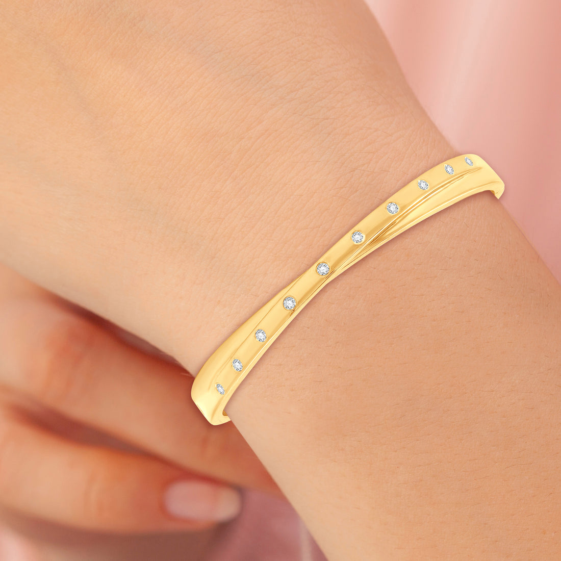 1/4 CTTW Criss Cross Diamond Bangle Bracelet in Sterling Silver