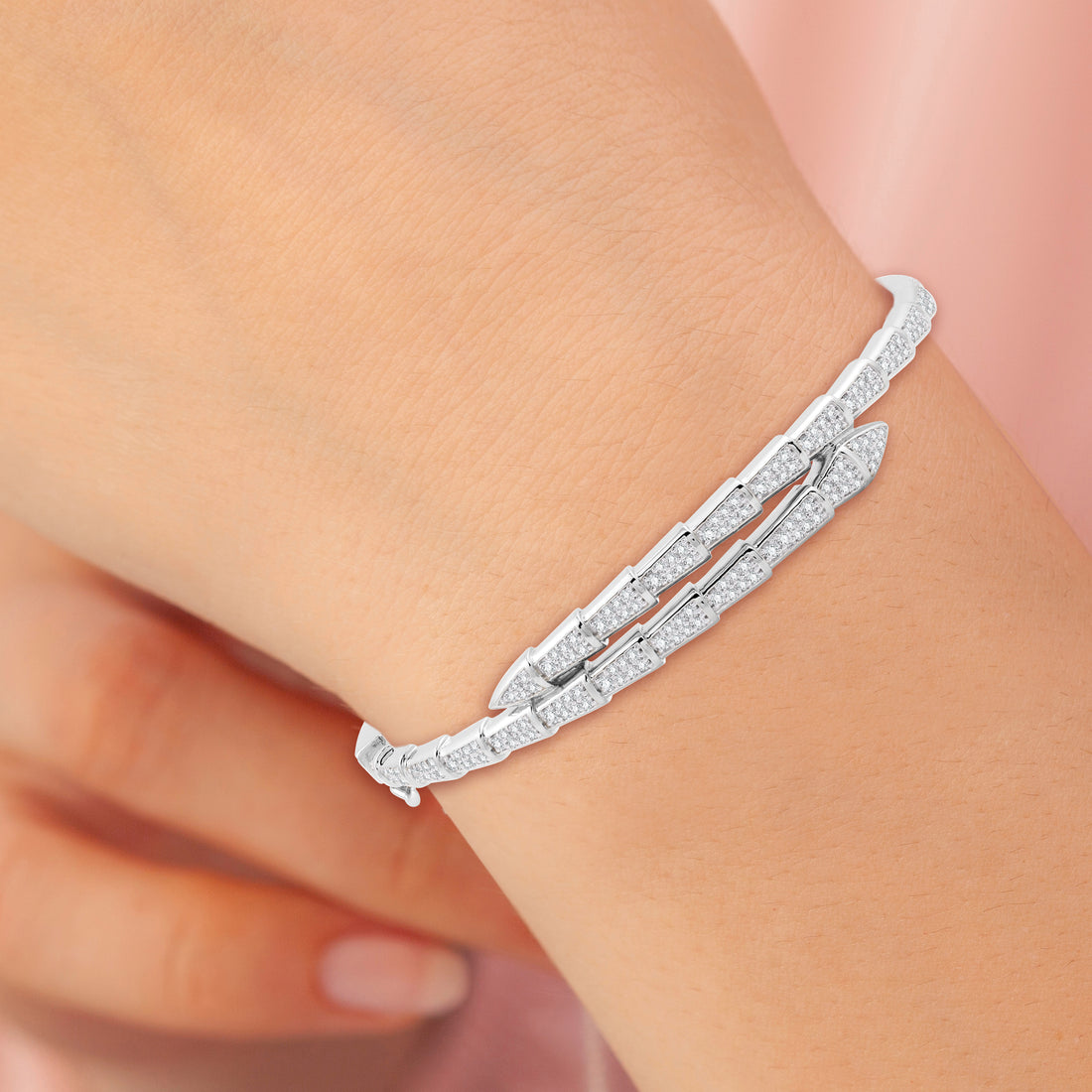 3/4 CTTW Stacking Pavé Diamond Bangle Bracelet in Sterling Silve