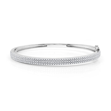 1.00 CTTW Three Row Prong Set Diamond Bangle Bracelet in Sterling Silver