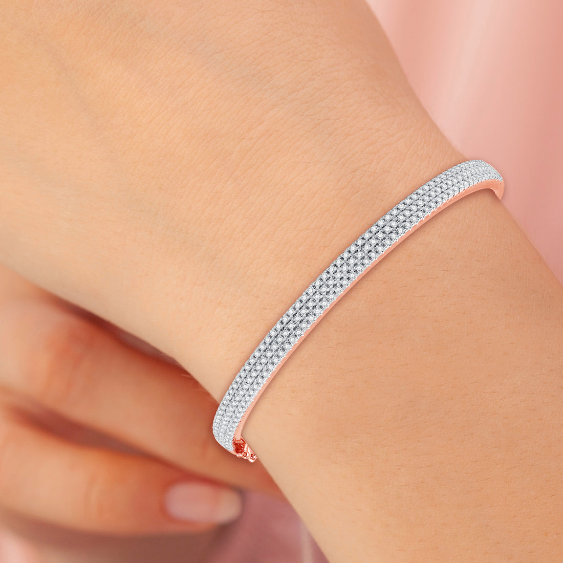1.00 CTTW Three Row Prong Set Diamond Bangle Bracelet in Sterling Silver