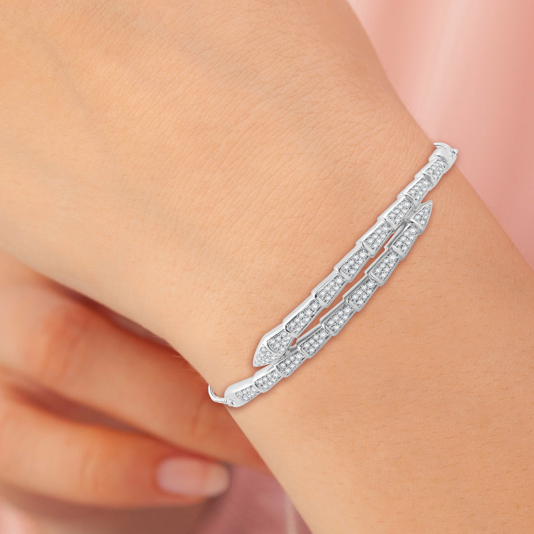 5/8 CTTW Pav Diamond Bolo Cuff Bangle in Sterling Si