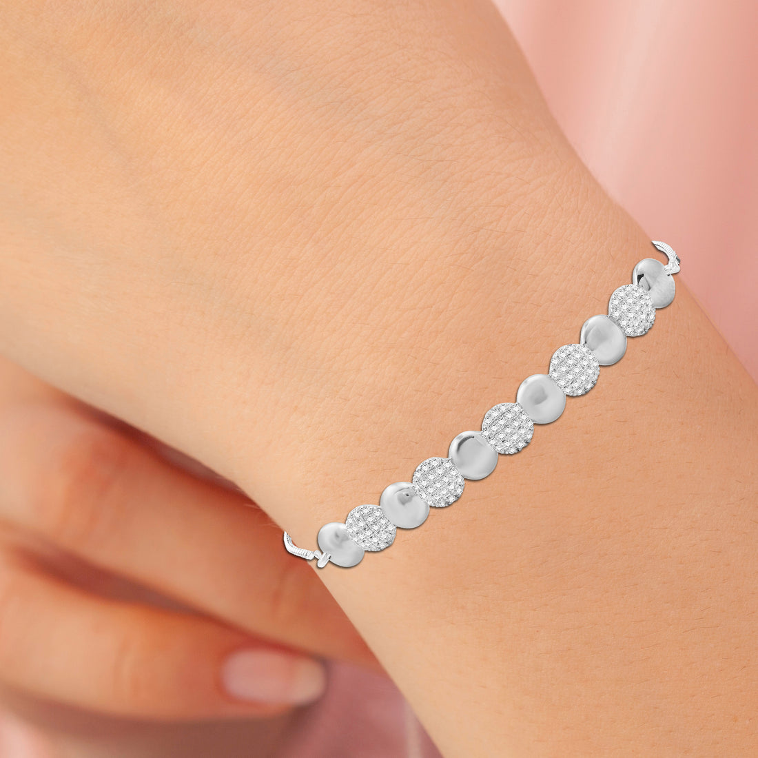 1/2 CTTW Pav Diamond Ball Bolo Bangle in Sterling Si