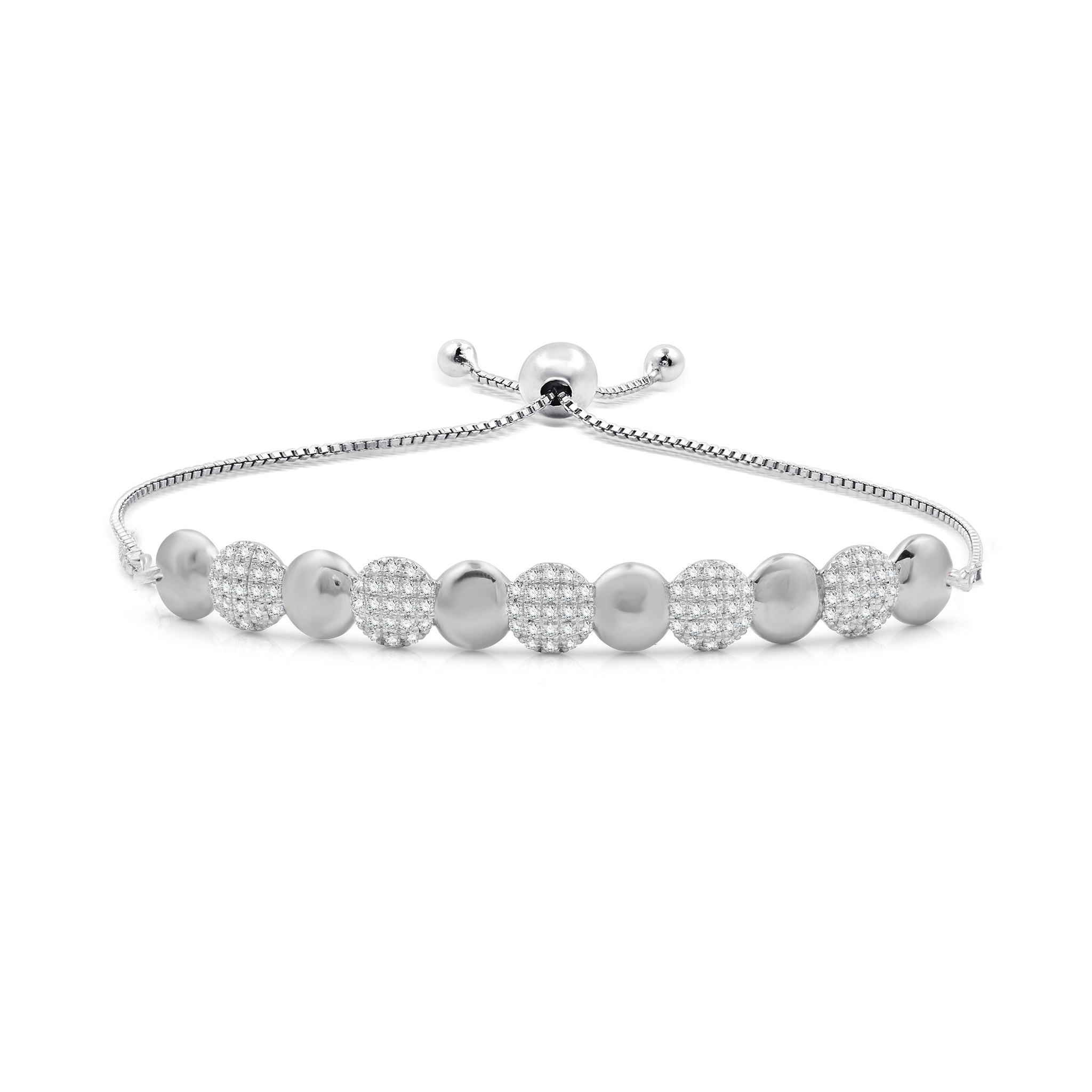 1/2 CTTW Pavé Diamond Ball Bolo Bangle in Sterling Silver