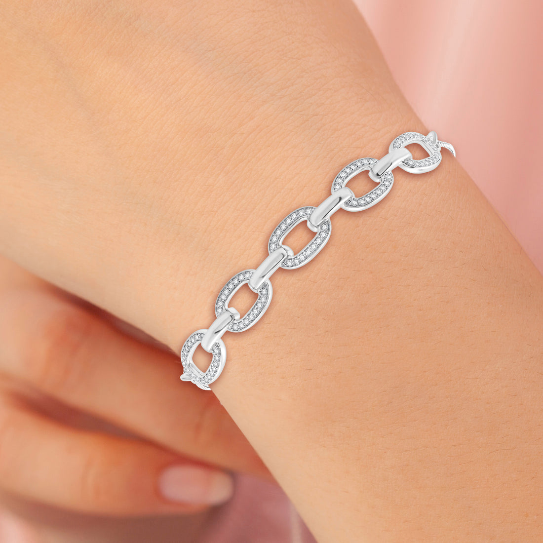 3/8 CTTW Diamond Paperclip Link Bolo Bangle in Sterling Silver  Adjustable Lab-Grown Diamond Br