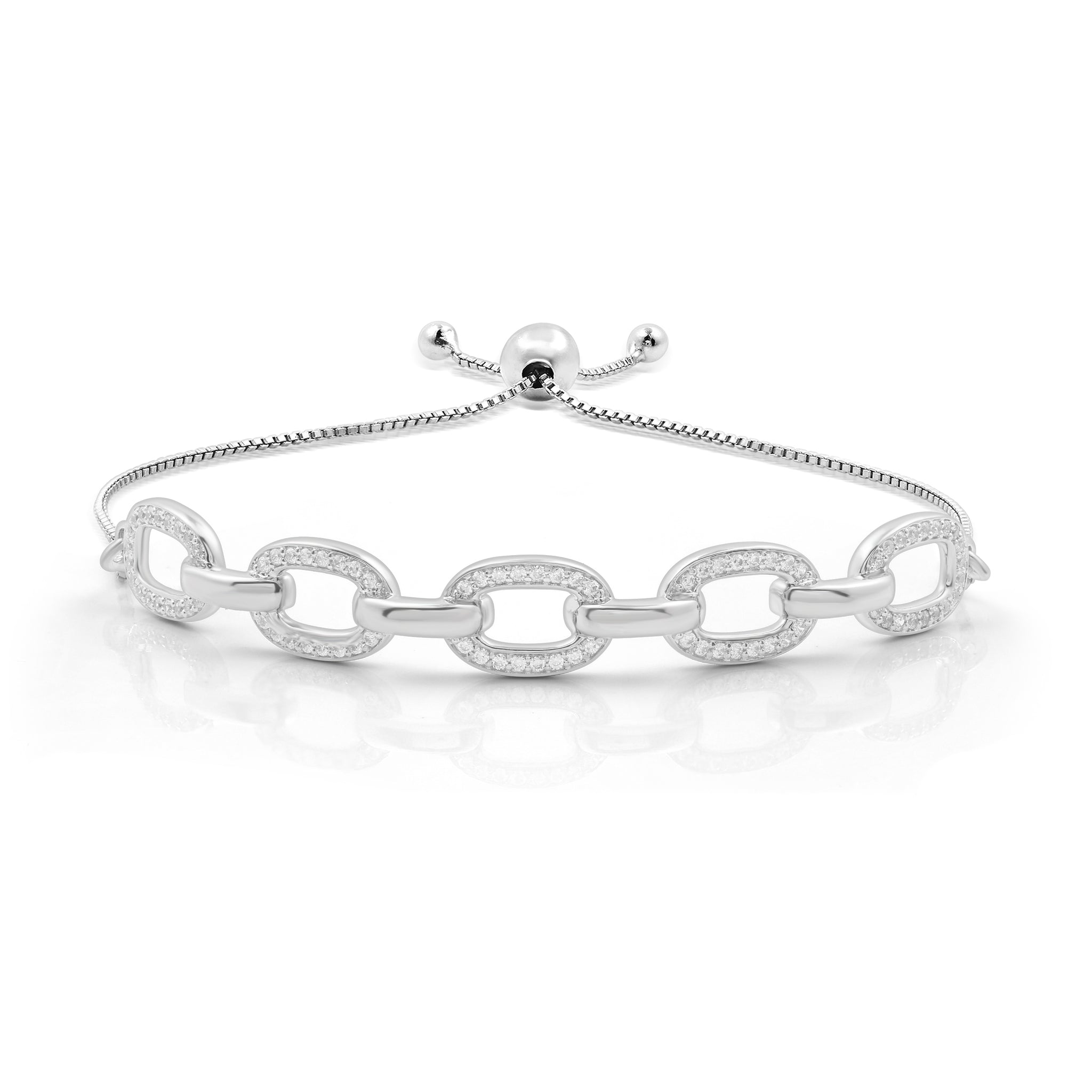 3/8 CTTW Diamond Paperclip Link Bolo Bangle in Sterling Silver – Adjustable Lab-Grown Diamond Bracelet