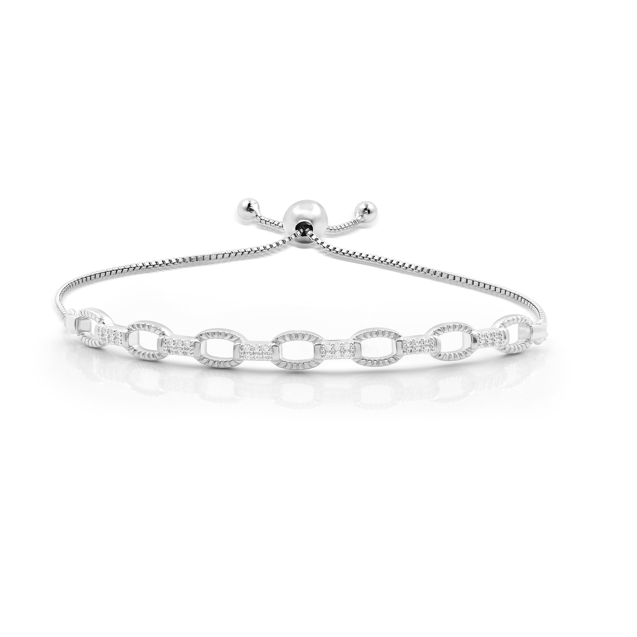 1/6 CTTW Diamond Paperclip Taxure Link Bolo Bangle in Sterling Silver – Adjustable Lab-Grown Diamond Bracelet