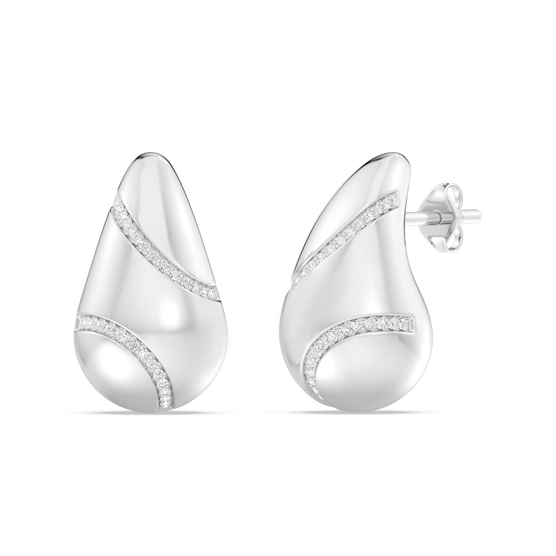 0.25 CTW LAB GROWN BOLD  PAISLEY EARRING WITH DIAMOND STRIPS