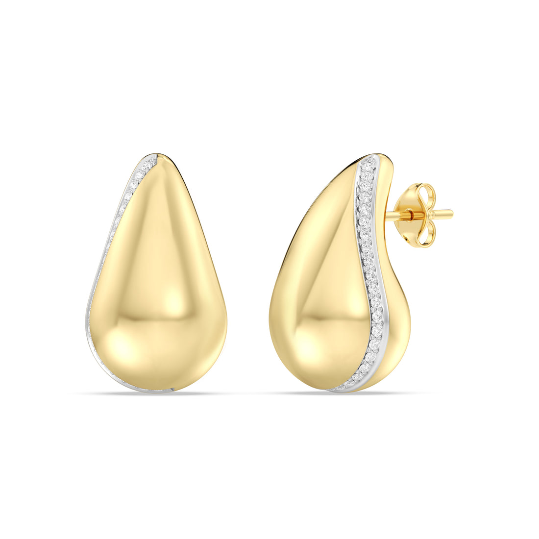 LAB GROWN BOLD LEAF EARRING WITH DIAMOND LINE IN 10KT GOLD (0.25 CTW )