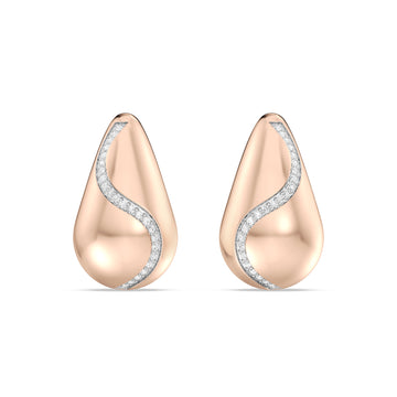 LAB GROWN BOLD LEAF EARRING WITH DIAMOND  SWIRL LINE   IN 10KT GOLD  (0.25 CTW )