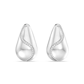 LAB GROWN BOLD LEAF EARRING WITH DIAMOND  SWIRL LINE   IN 10KT GOLD  (0.25 CTW )