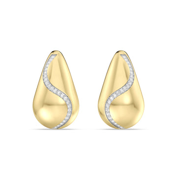LAB GROWN BOLD LEAF EARRING WITH DIAMOND  SWIRL LINE   IN 10KT GOLD  (0.25 CTW )