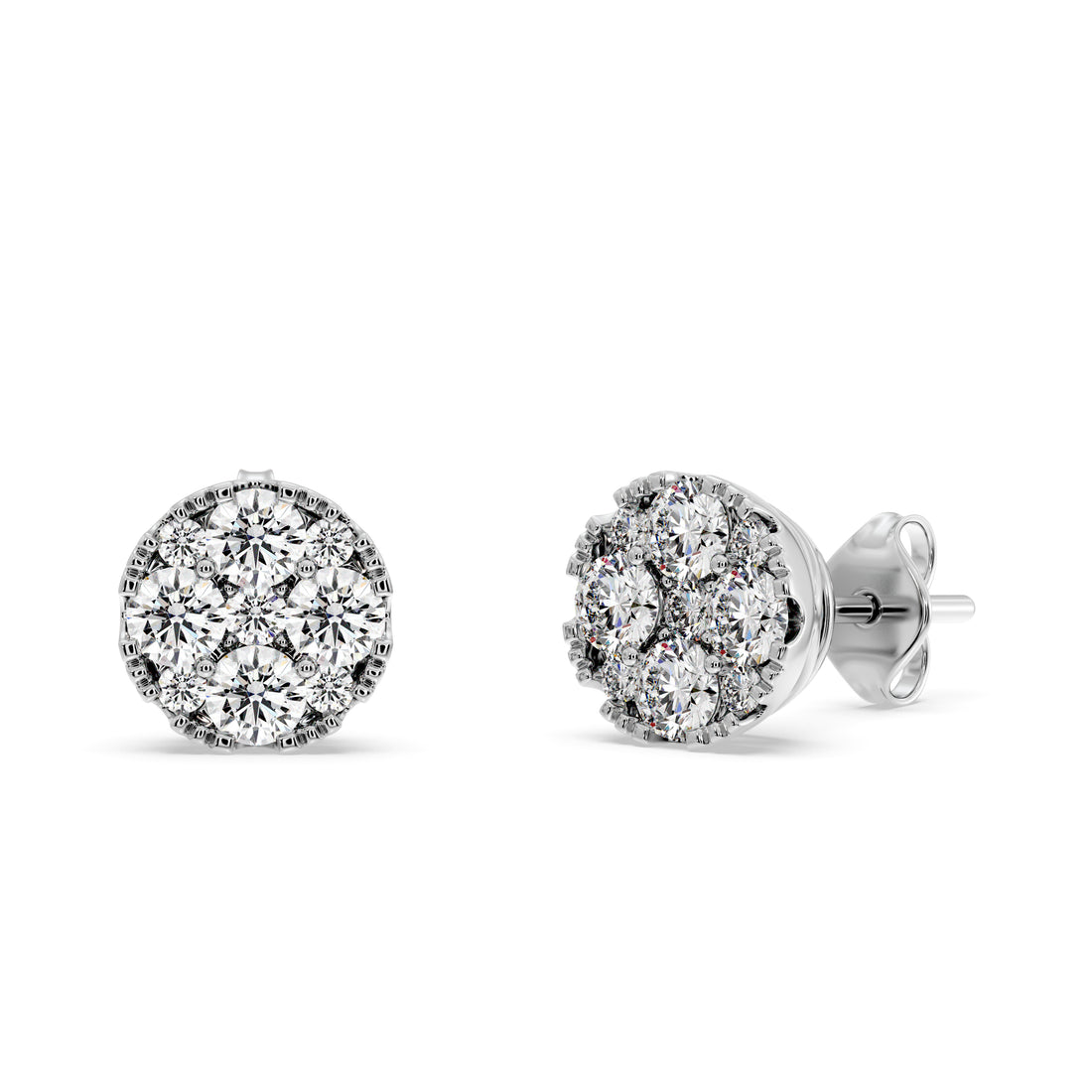 1.00 CTW Diamond Cluster Stud Earrings – Timeless Classic Design