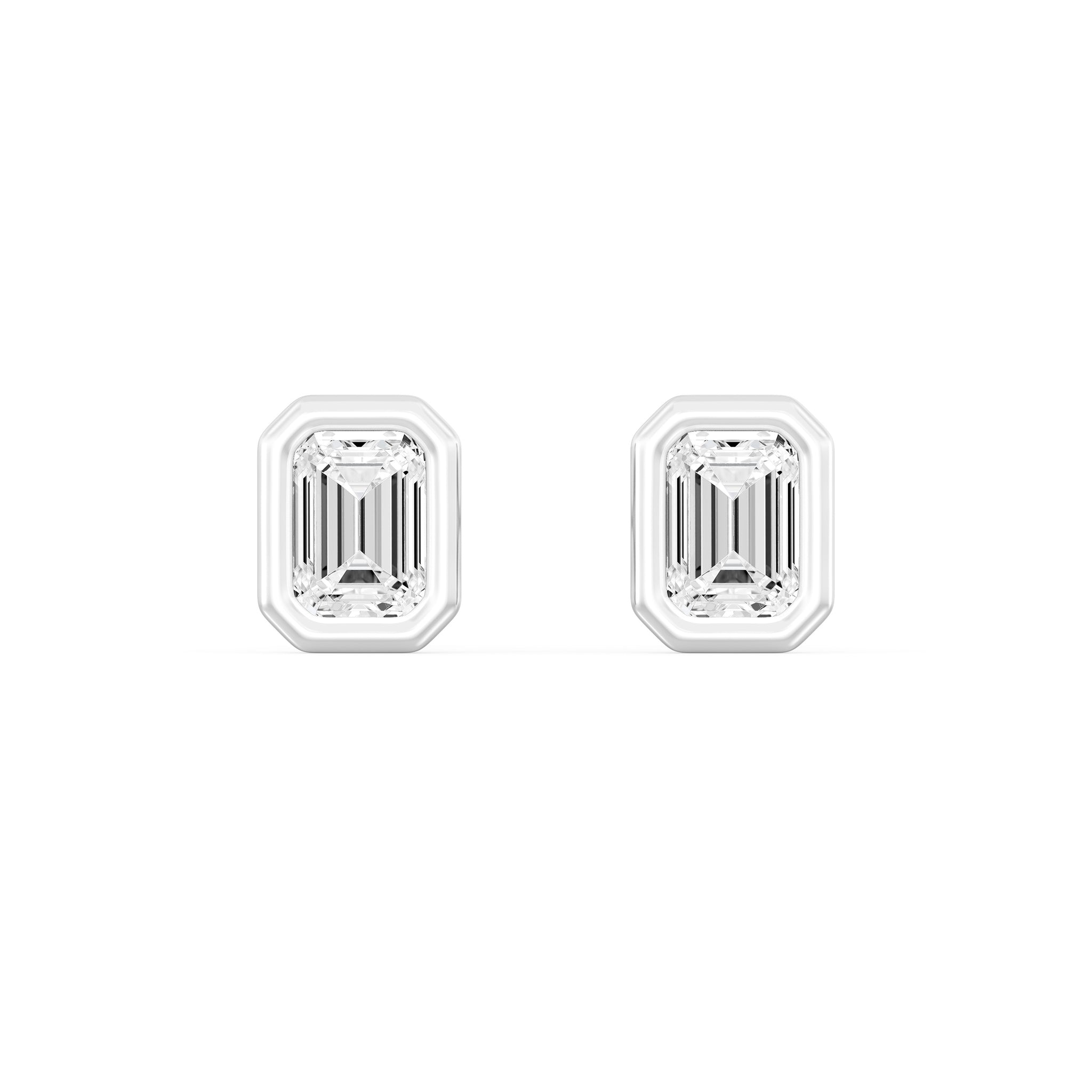 1.00 Carat EMARALD  SHAPE Cut Lab -Diamond Bazel Set Earring in Gold