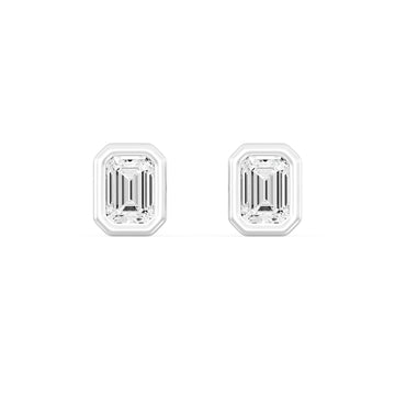 1.00 Carat EMARALD  SHAPE Cut Lab -Diamond Bazel Set Earring in Gold