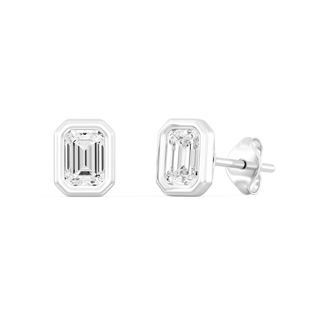 1.00 Carat EMARALD  SHAPE Cut Lab -Diamond Bazel Set Earring in Gold