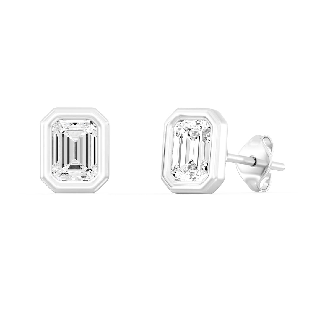 2.00 Carat EMARALD  SHAPE Cut Lab -Diamond Bazel Set Earring in Gold