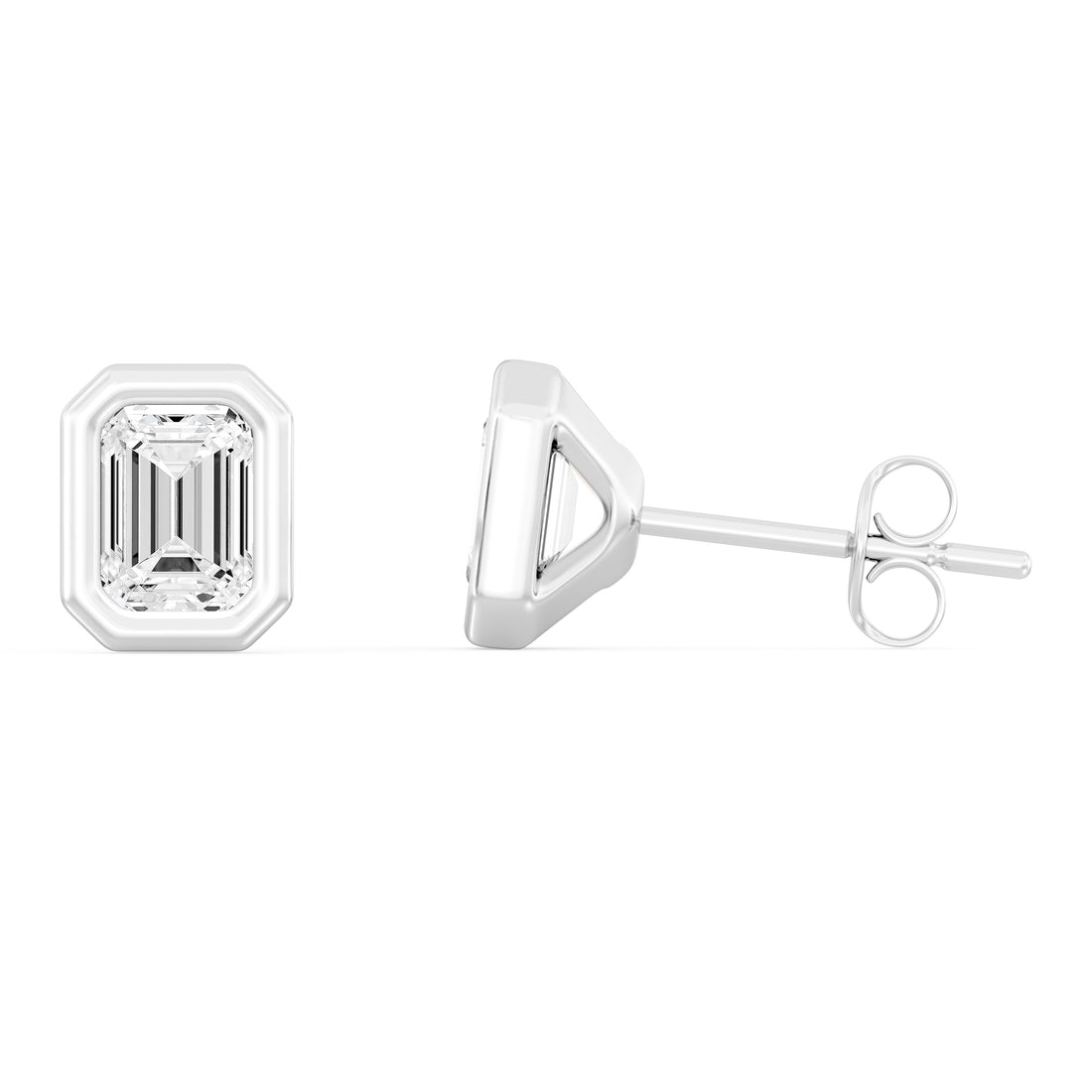1.50 Carat EMARALD  SHAPE Cut Lab -Diamond Bazel Set Earring in  Gold