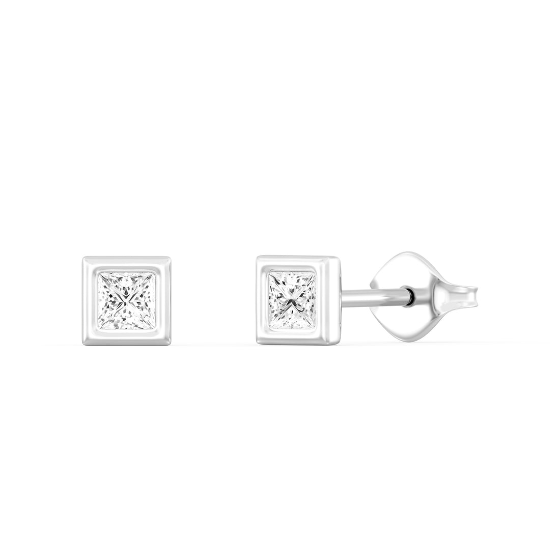 1/4.Carat Princess Cut Lab -Diamond Bazel Set Earring in  Gold