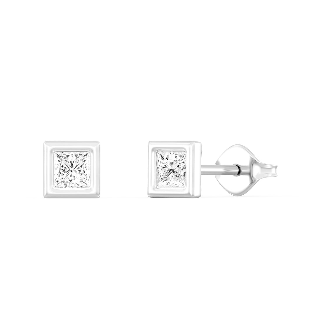 1/3.Carat Princess Cut Lab -Diamond Bazel Set Earring in Gold