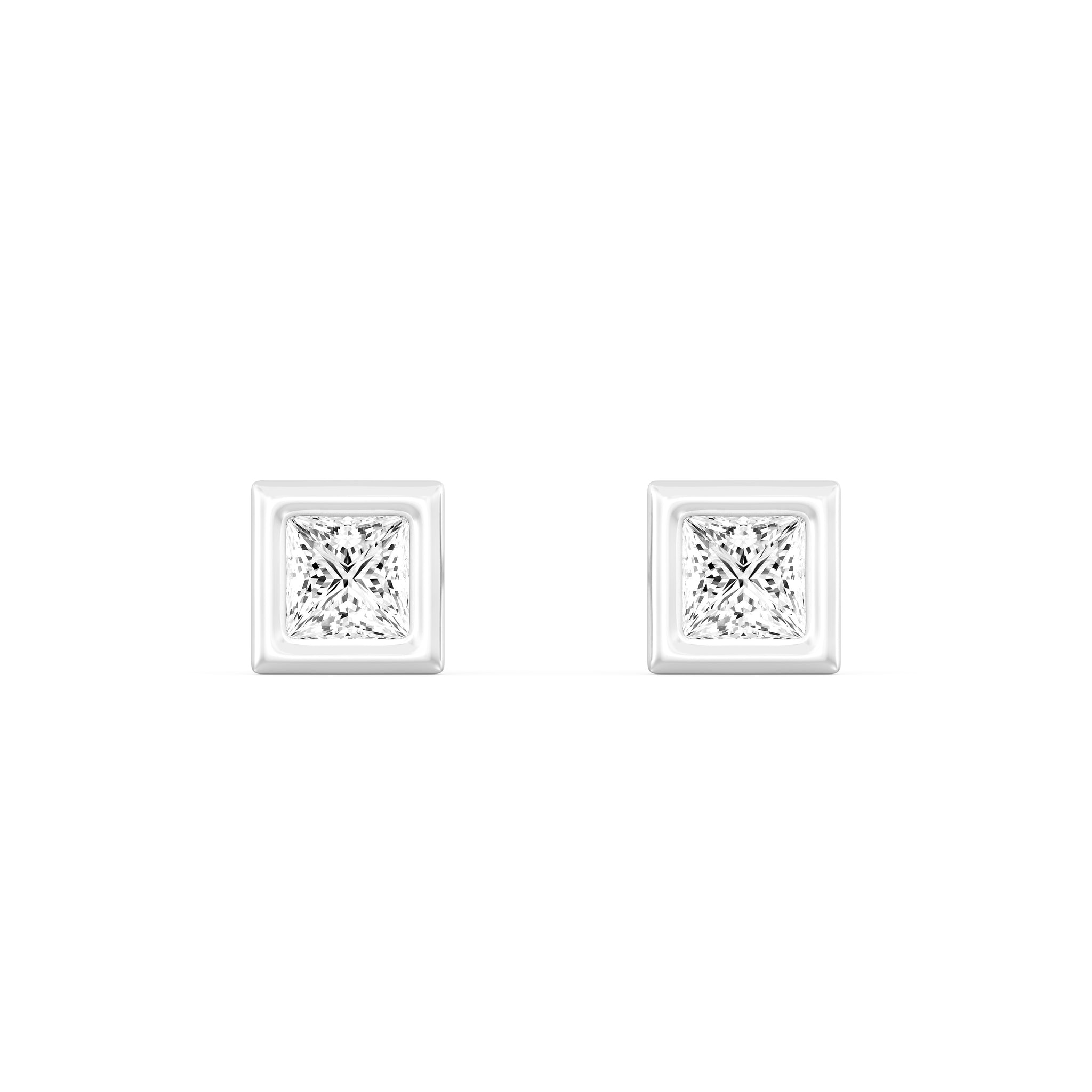 1/3.Carat Princess Cut Lab -Diamond Bazel Set Earring in Gold