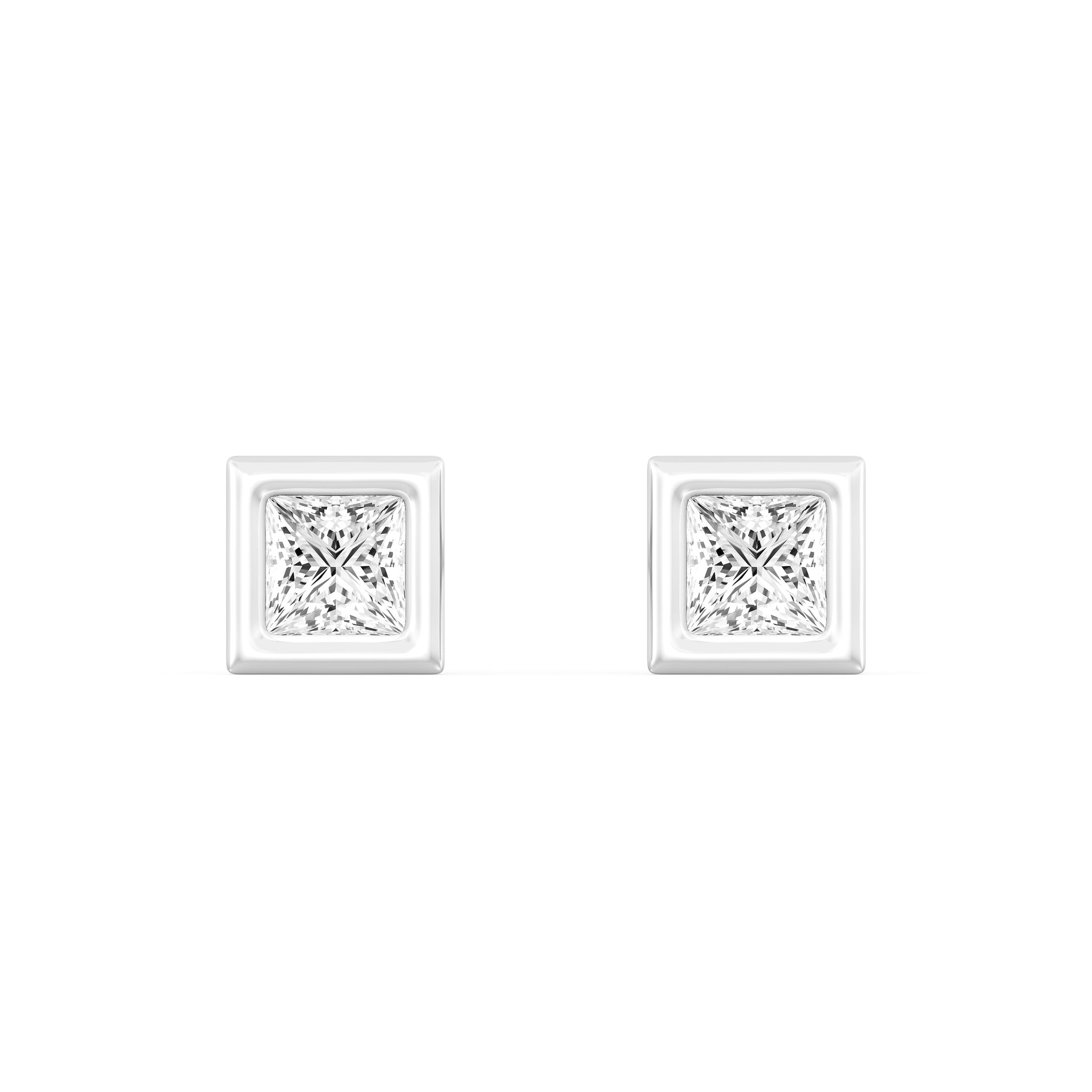 1/2.Carat Princess Cut Lab -Diamond Bazel Set Earring in Gold