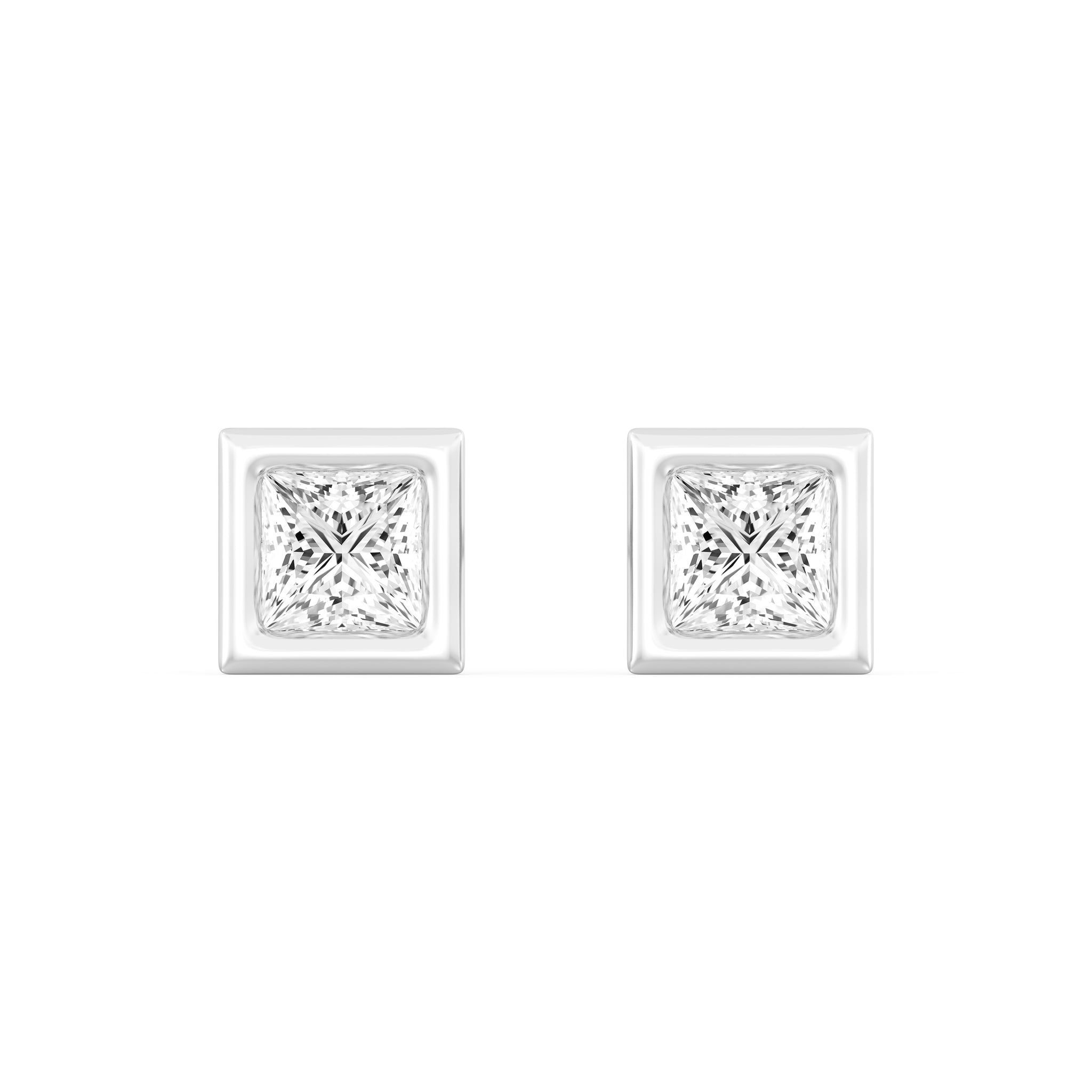 3/4.Carat Princess Cut Lab -Diamond Bazel Set Earring in  kt Gold