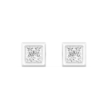 3/4.Carat Princess Cut Lab -Diamond Bazel Set Earring in  kt Gold