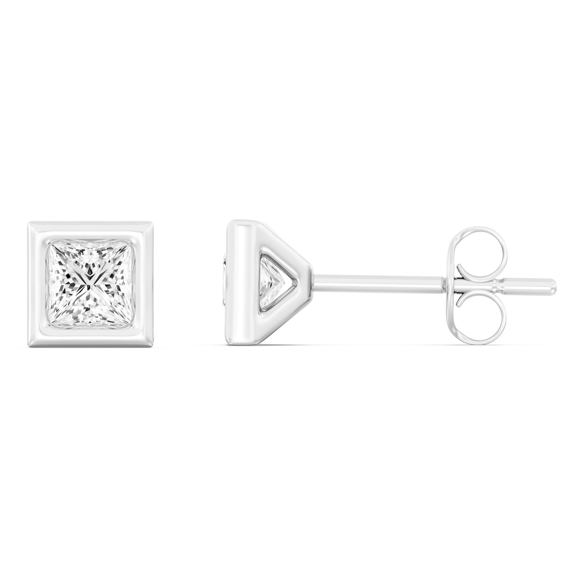 3/4.Carat Princess Cut Lab -Diamond Bazel Set Earring in  kt Gold