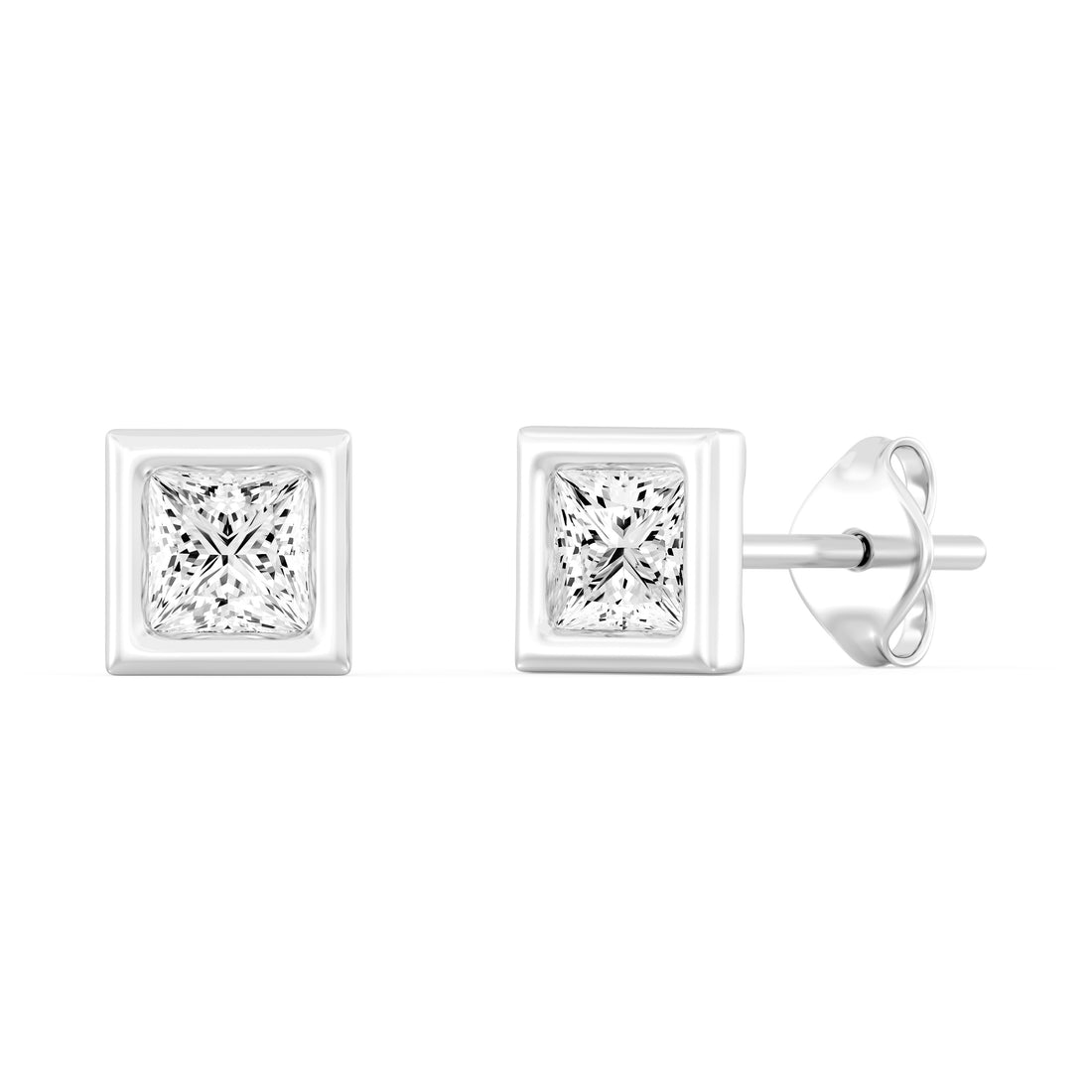 3/4.Carat Princess Cut Lab -Diamond Bazel Set Earring in  kt Gold