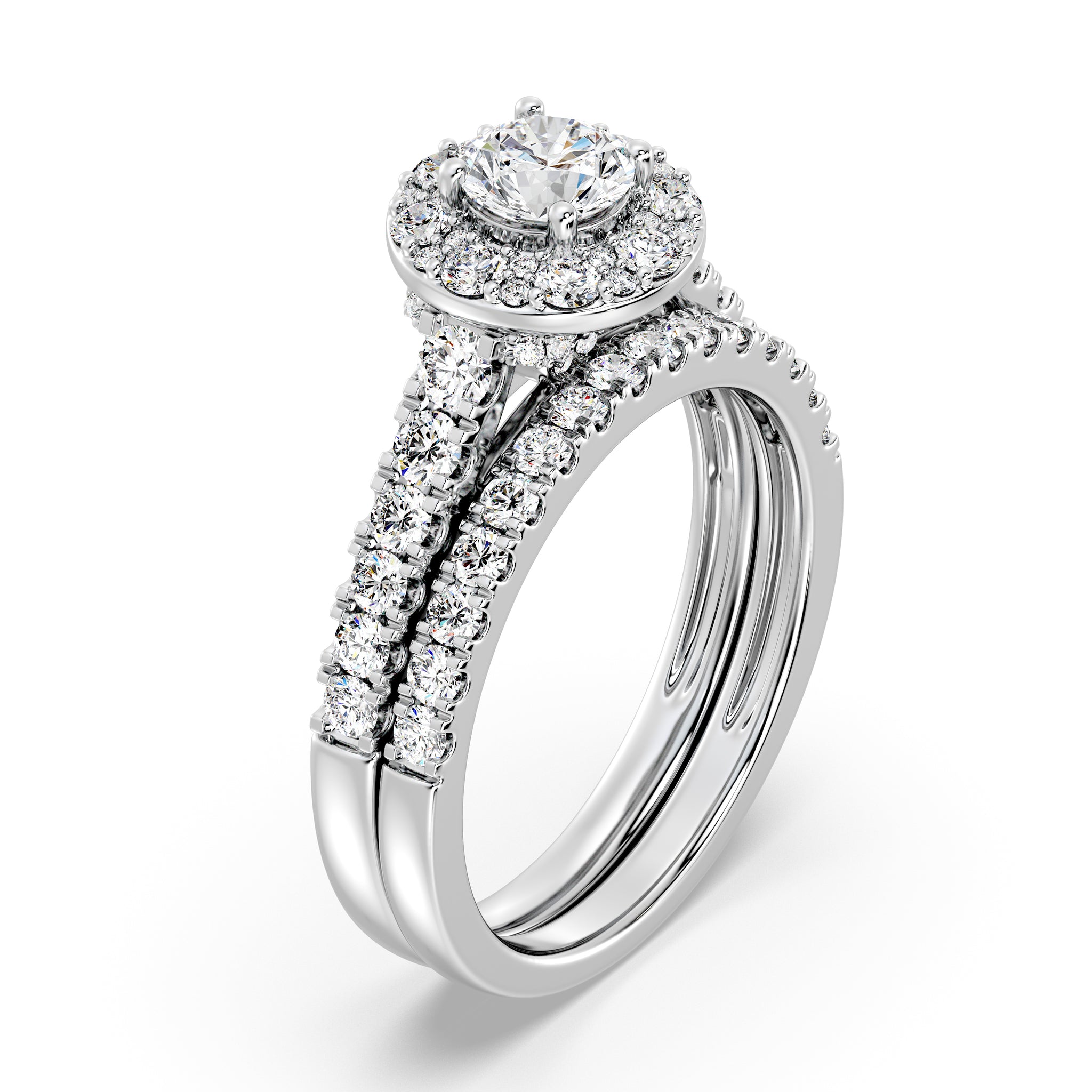 Classic Halo Engagement Ring & Wedding Band Set