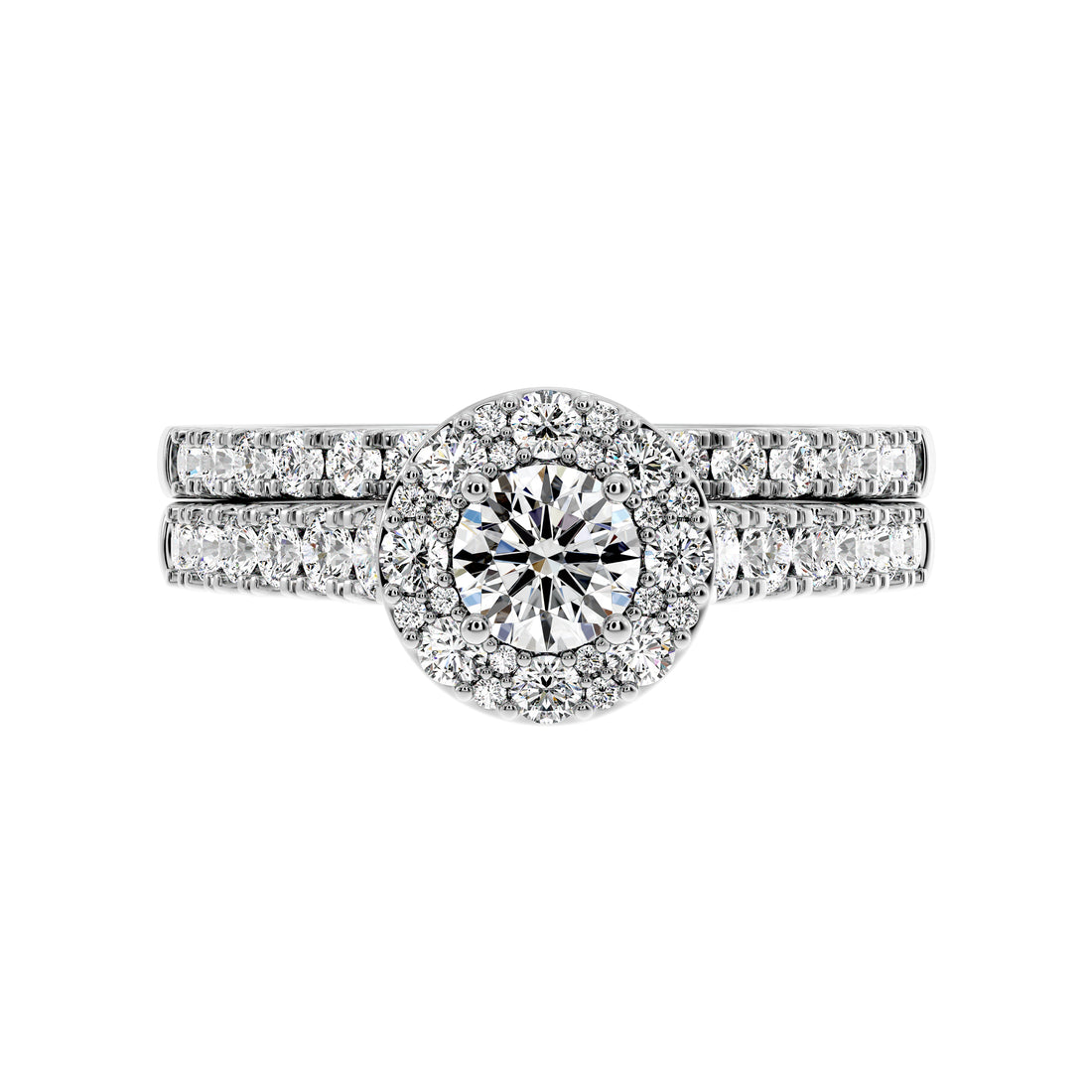 Classic Halo Engagement Ring & Wedding Band Set