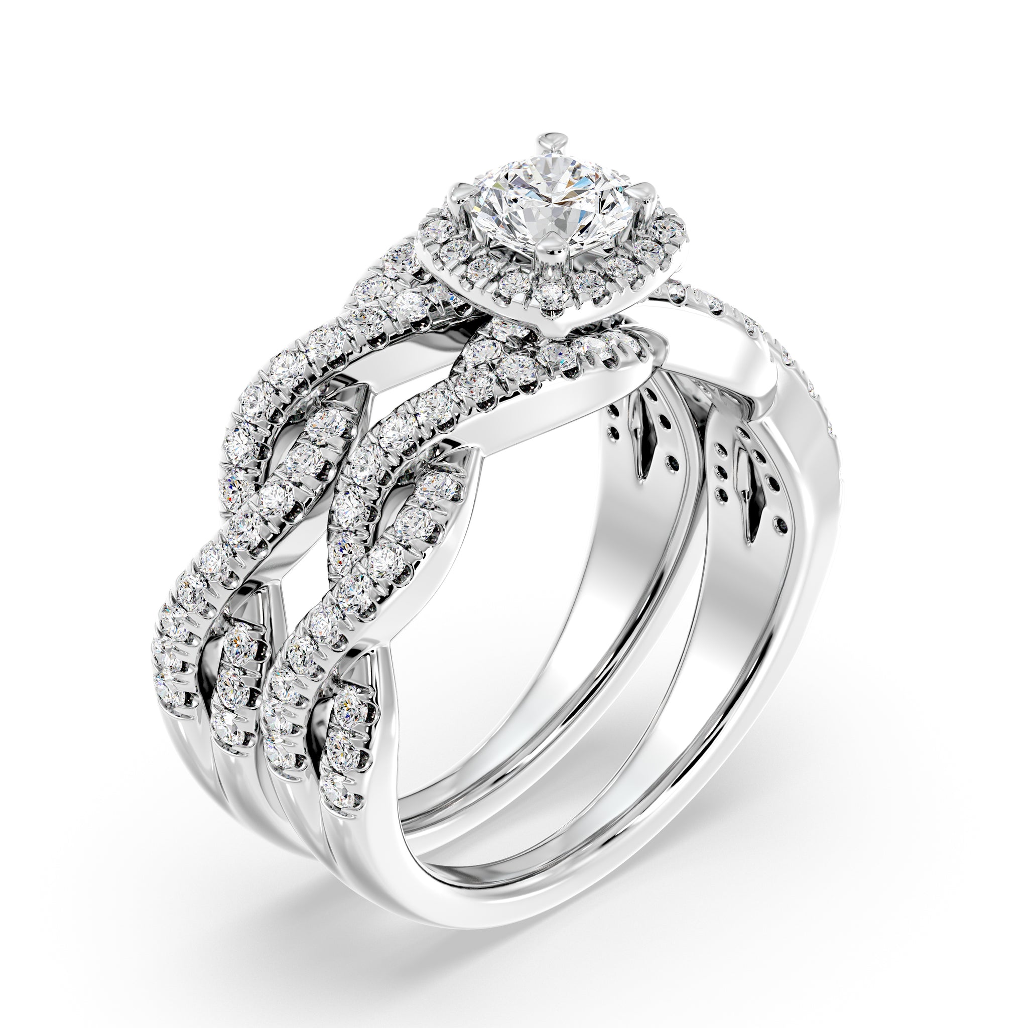 Elegant Cushion Cut Halo Bridal Set with Twisted Band