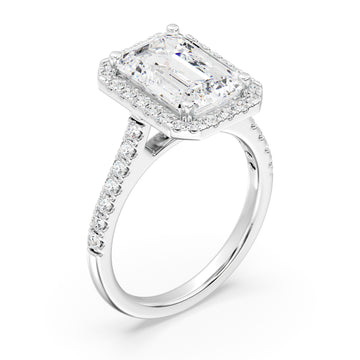 Elegant Emerald Halo Engagement Ring with Tight Halo Design