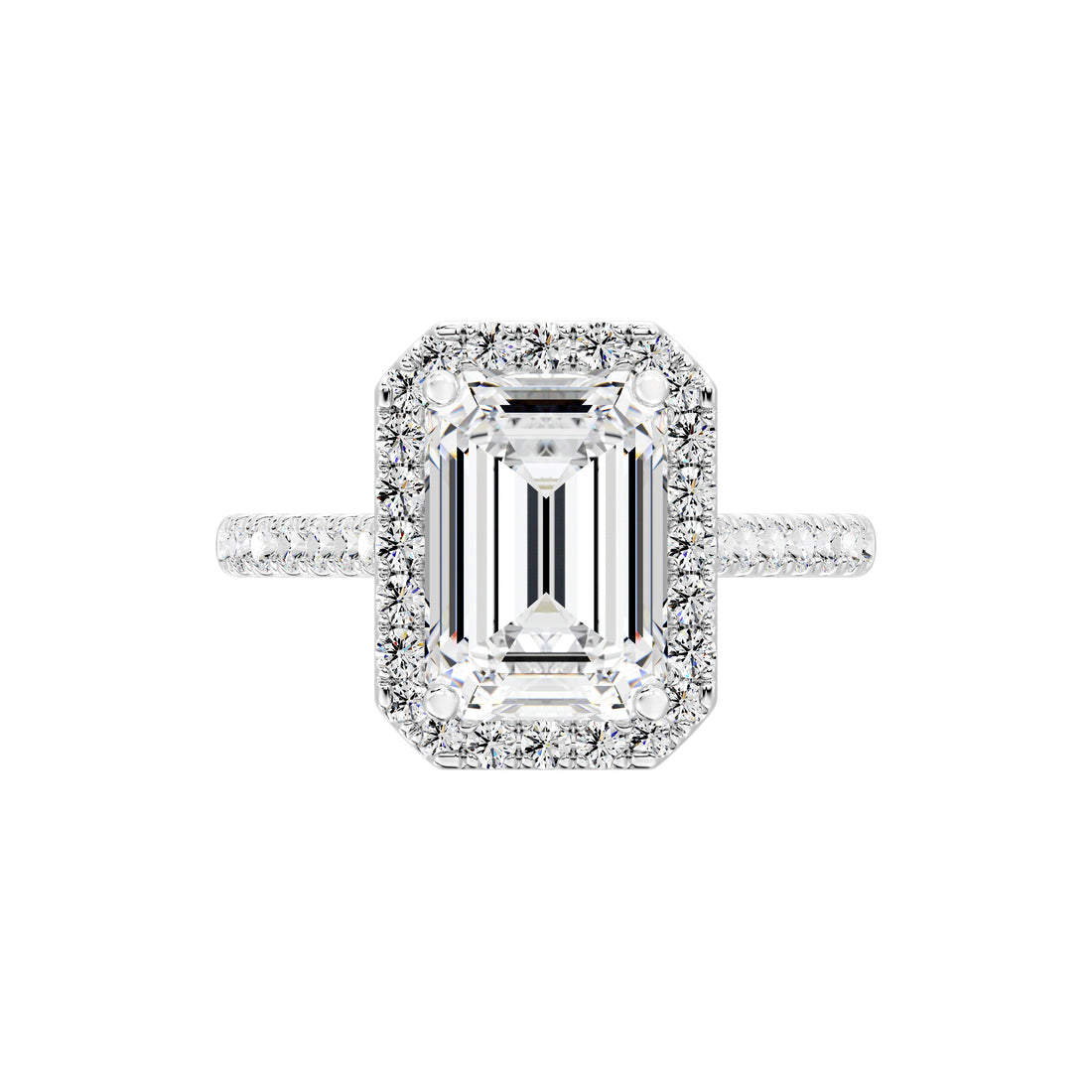 Elegant Emerald Halo Engagement Ring with Tight Halo Design
