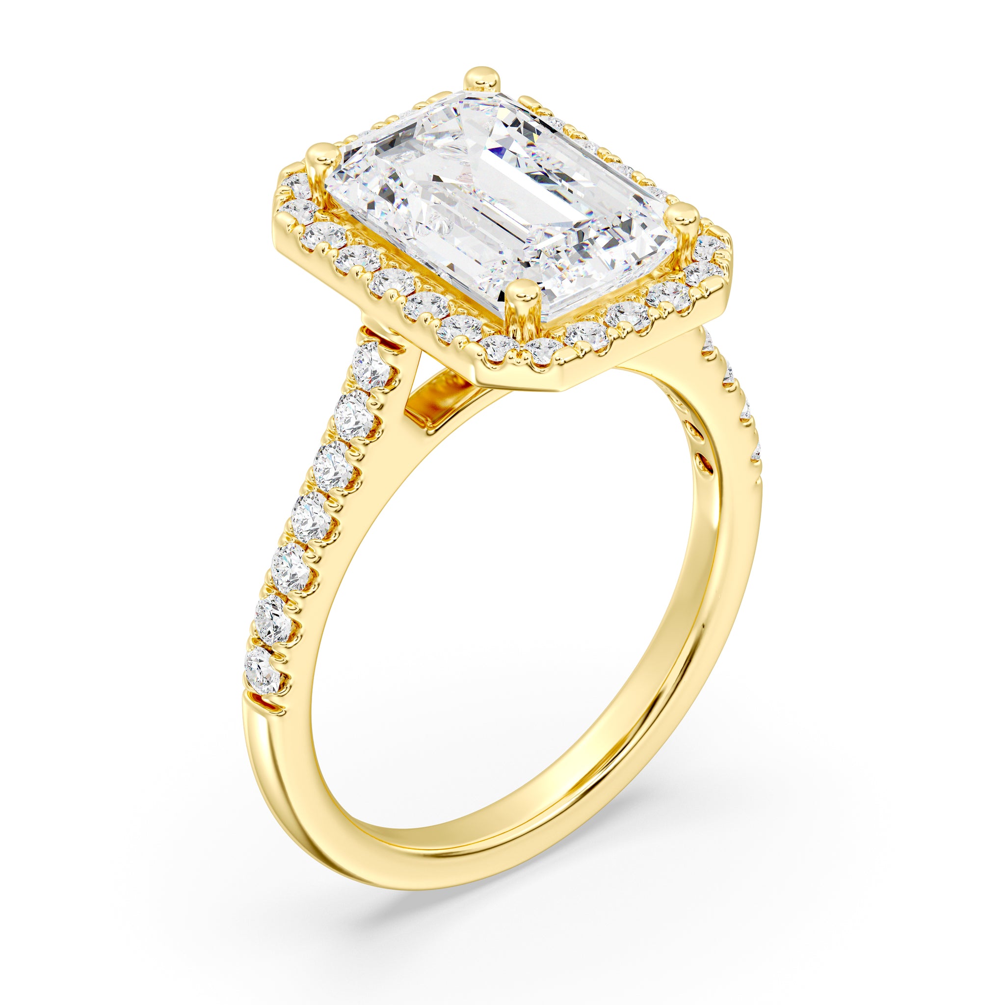 Elegant Emerald Halo Engagement Ring with Tight Halo Design