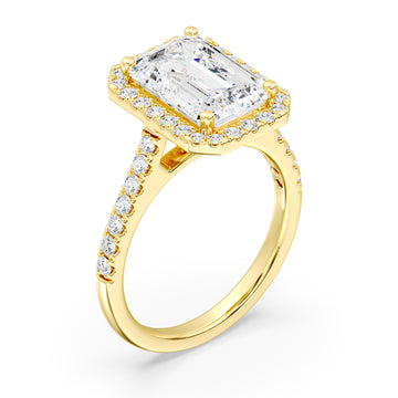 Elegant Emerald Halo Engagement Ring with Tight Halo Design